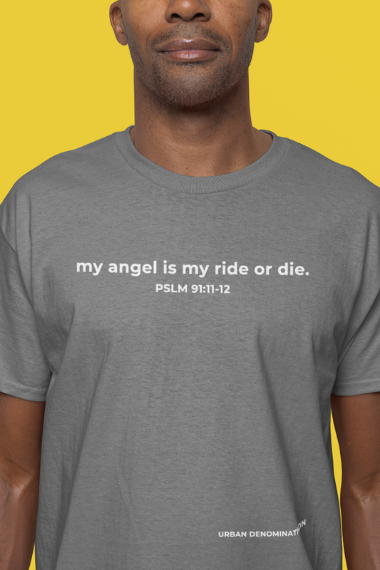 my angel is my ride or die. Short sleeve T-Shirt